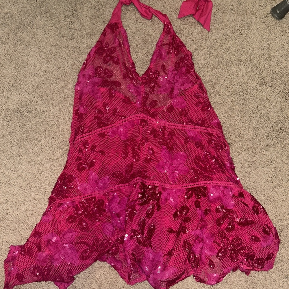 Ramy brook sequin lace halter mini dress